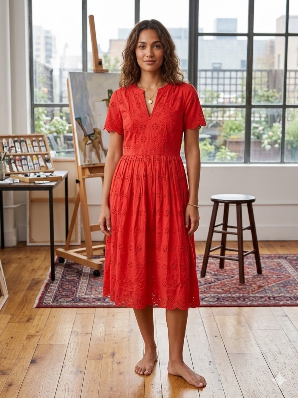 Madewell Red Eyelet Midi Dress